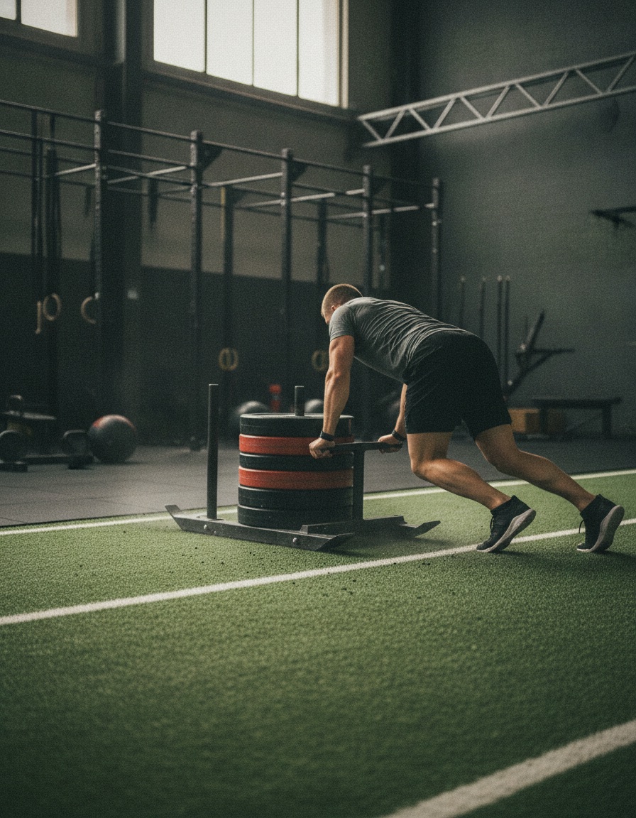 Hands gripping a loaded barbell with chalk dust